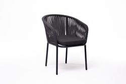 "Бордо" стул плетеный из роупа, каркас алюминий темно-серый (RAL7024) муар, роуп серый 15мм, ткань темно-серая 027