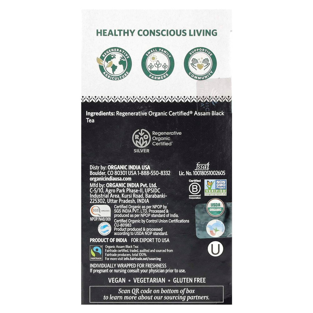 Organic India, Черный чай Purely Assam, 18 пакетиков для заваривания, 32,4 г (1,14 унции)
