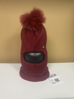 Шлем зимний на девочку темно-красный/красный блеск, размер 52