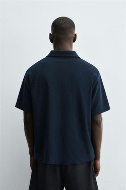 ZARA ПОЛО REGULAR FIT ИЗ МАХРОВОЙ ТКАНИ, МОРСКОЙ СИНИЙ