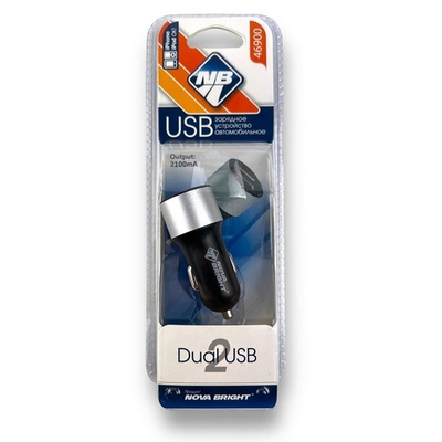 46900 Зарядное устройство "Nova Bright" для моб. телефонов, 2 USB порта 12В/24В.