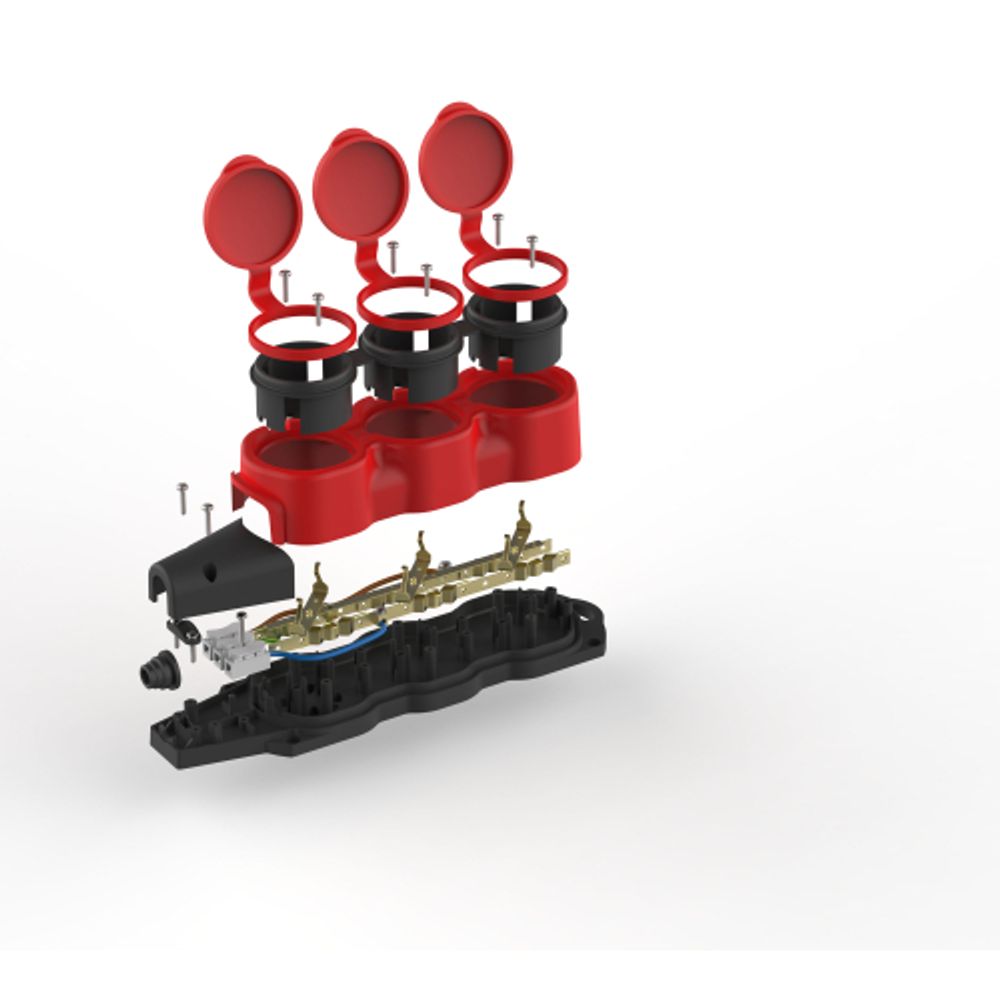 Колодка ЭРА KX-3e-RED-IP44 каучуковая с заземлением 3 розетки 16A IP44 красная