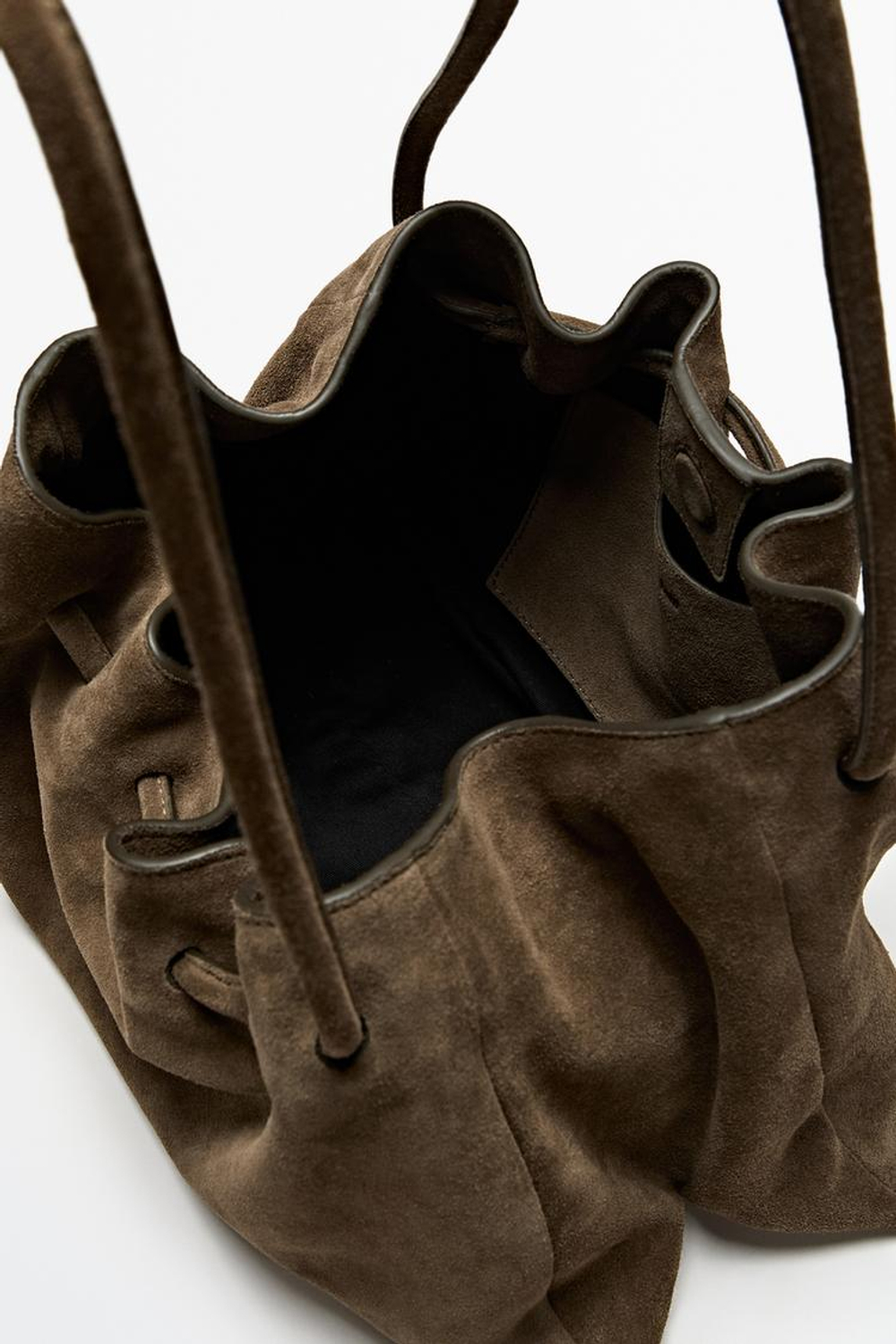 Massimo Dutti Кожаная сумка из замши со сборками, коричневый