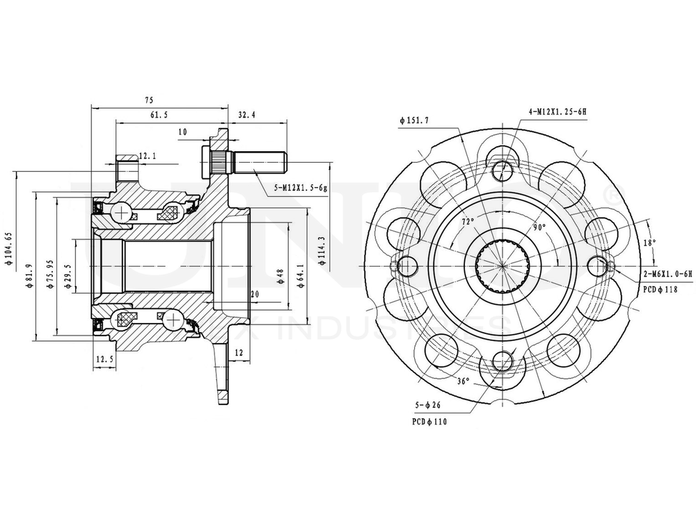 Ступица задняя (с ABS) UNIO HUB-20172