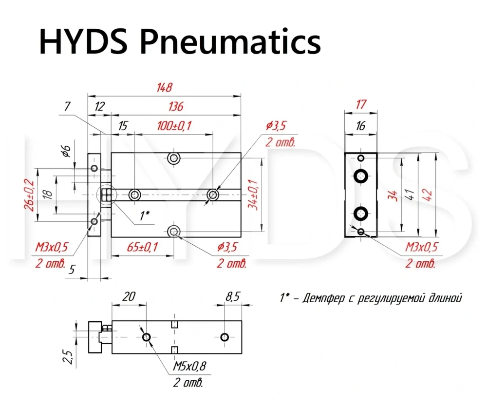 TN 10x90-S Пневмоцилиндр двухпоршневой