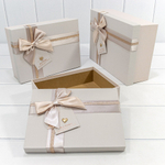 Коробка 29х21х9.5 см Набор 3 шт с двойным бантом и сердечком (Пудровый)