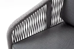 "Канны" кресло плетеное из роупа, каркас алюминий белый муар, роуп светло-серый круглый, ткань серая 017