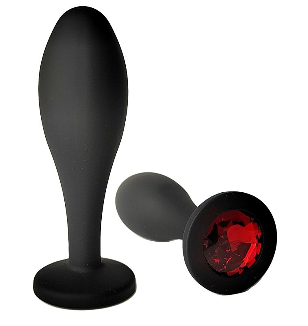 Черная анальная пробка с красным кристаллом - 11 см. (Цвет: красный)