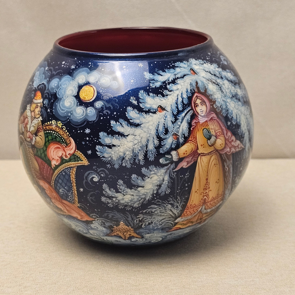 Вазочка с ручной росписью Палех "Морозко"