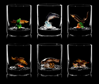 Подарочный набор "Русская Рыбалка" в футляре из ореха. Шесть бокалов. (Вариант 2)