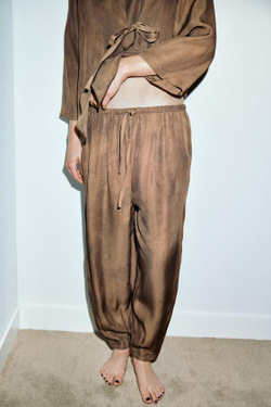 ZARA БРЮКИ ОБЪЕМНОГО КРОЯ С ПРИНТОМ, КОРИЧНЕВЫЙ