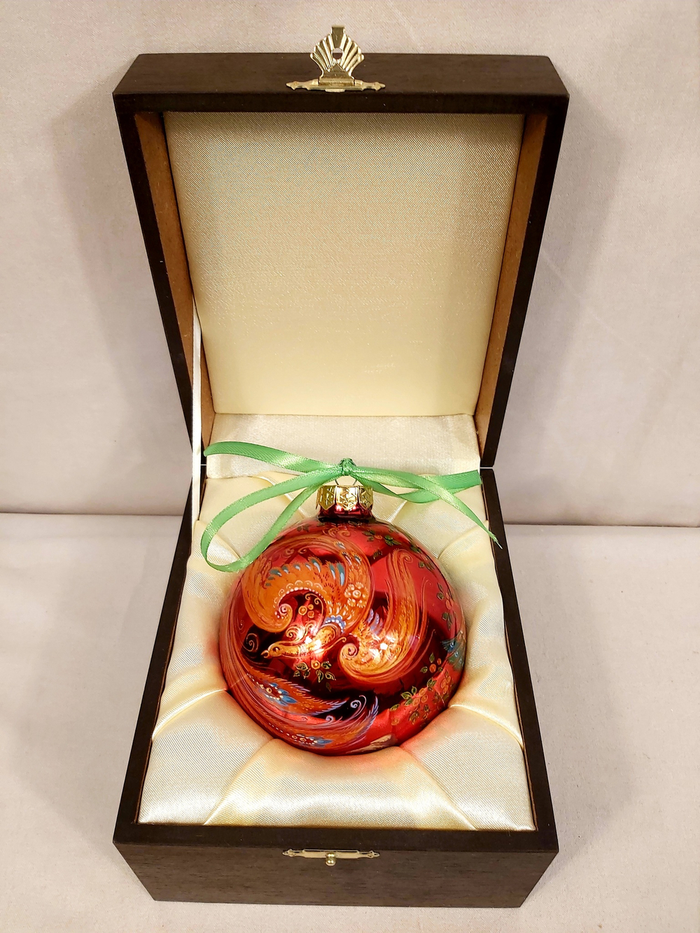 Шар новогодний с круговой росписью Палех "Конек-горбунок" в футляре