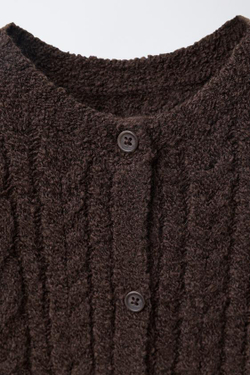ZARA ВЯЗАНЫЙ КОМБИНЕЗОН С УЗОРОМ «КОСЫ», ТЕМНО-КОРИЧНЕВЫЙ