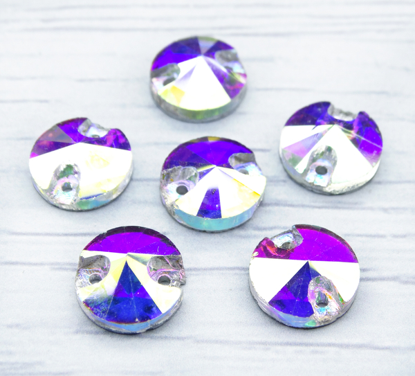 РИ004ДС10 Хрустальные стразы круглые пришивные "риволи", цвет: белый AB, размер: 10 мм, 10 шт.