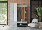Прихожая с зеркалом комплект мебели Дуб Сонома/Фасад Белый Гладкий, Домино, 95х35х195 см Стиль