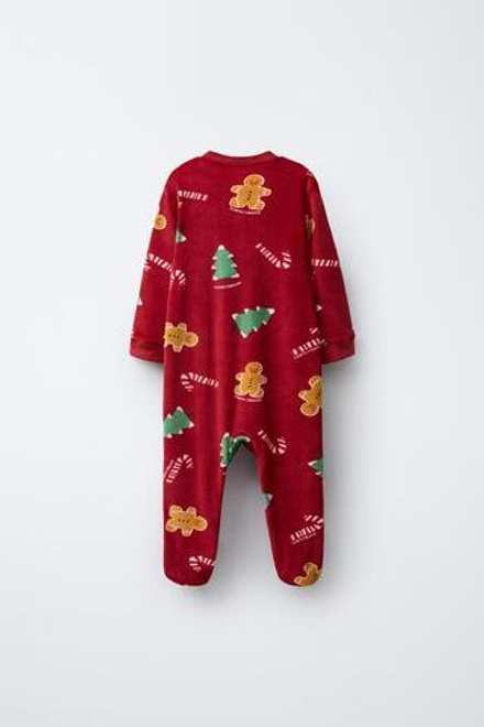 ZARA ВЕЛЮРОВЫЙ КОМБИНЕЗОН С ПРИНТОМ «ДЕРЕВЬЯ И ПЕЧЕНЬЕ», КРАСНЫЙ