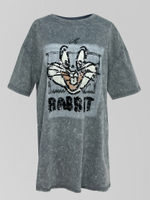 Футболка 9923 удлиненная с принтом из пайеток и надписью Rabbit