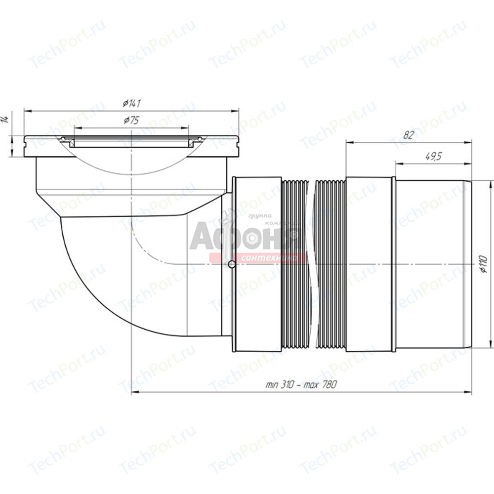 Гофра для унитаза  310/840  90 град Ani гибкий K722R АНИ пласт (УГЛОВОЙ)