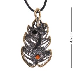 AM-4126 Подвеска «Ящерка на листике» (латунь, янтарь)