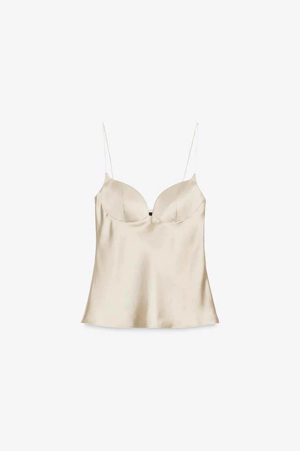 ZARA АТЛАСНЫЙ ТОП НА ТОНКИХ БРЕТЕЛЯХ, БЕЖЕВЫЙ