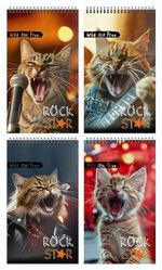 Блокнот А7 40л. клетка "Коты-рокеры" греб. мел. карт., спл. Уф-лак (Schoolformat)