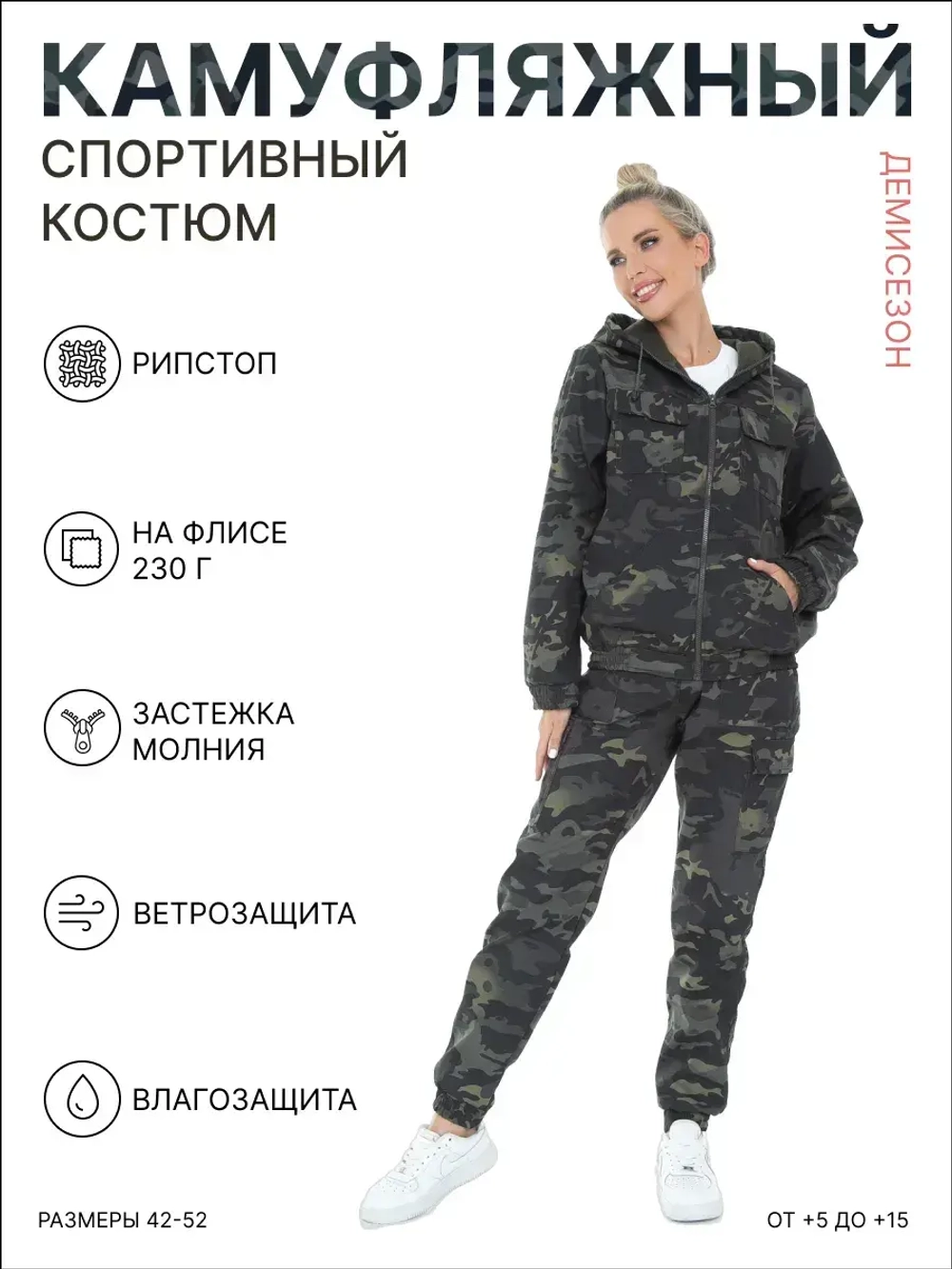 Спортивный костюм камуфляжный на флисе с Рипстопом RWFCITY