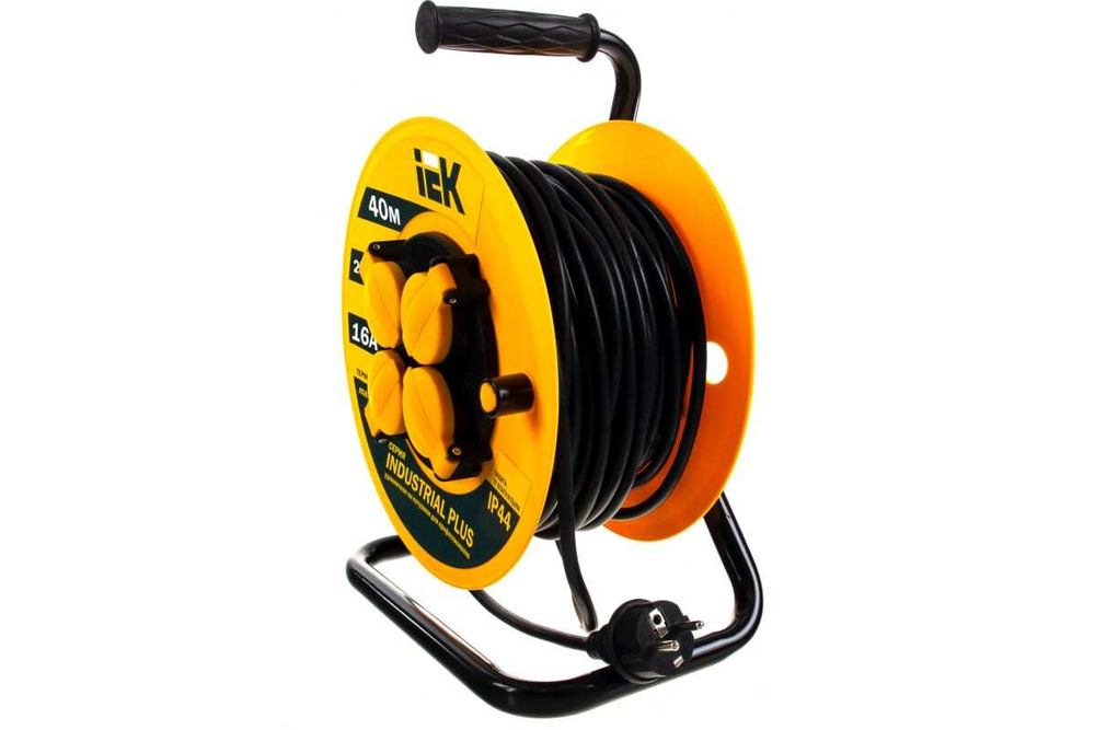 Удлинитель силовой на катушке с термозащитой 4 места 3500Вт 40м 3х1,5мм2 IP44 INDUSTRIAL PLUS IEK