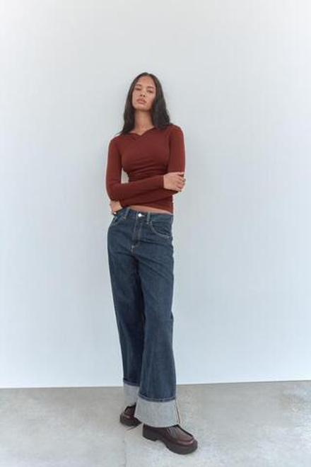 ZARA ТОП С ДРАПИРОВКОЙ, КОРИЧНЕВЫЙ