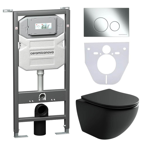 Комплект подвесной безободковый унитаз Ceramica Nova Metropol + инсталляция с клавишей смыва, хром глянцевый CN4002MB_1001CH_1000