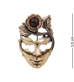 AM-4008 Брошь «Маска Цветок» (латунь, янтарь)