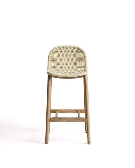 Уличный барный стул Alipa из акации и веревки цвета экрю, 75 см