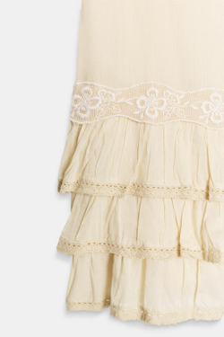 ZARA МИНИ-ПЛАТЬЕ С ВОЛАНАМИ И ВЫШИВКОЙ, СВЕТЛО-ЖЕЛТЫЙ