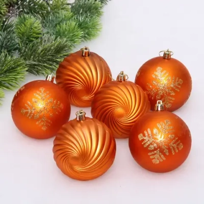 Новогодние шары «Изящные узоры» 8 см (набор 9 шт), Янтарь