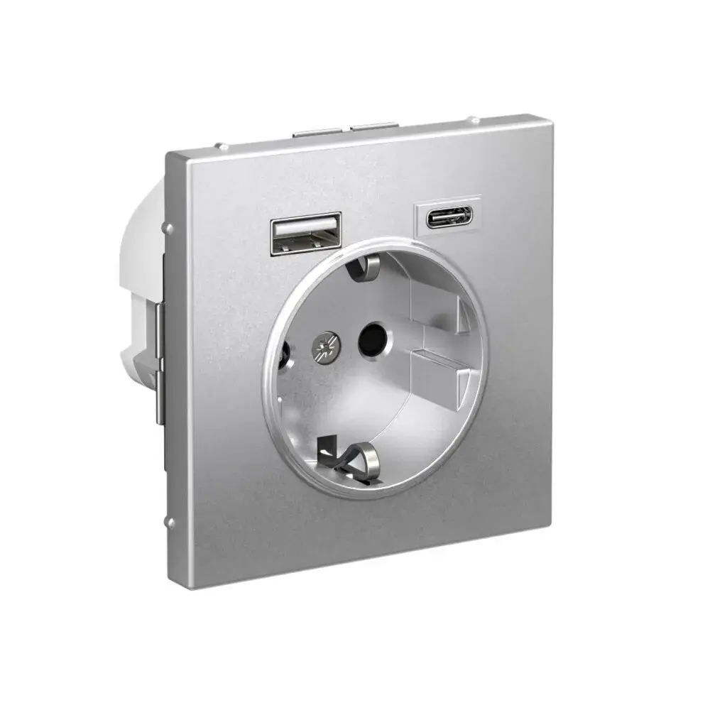 ARTGALLERY РОЗЕТКА 16А с 2 USB A+C, 5В/2,4А/3,0А, 2х5В/1,5А, механизм, АЛЮМИНИЙ