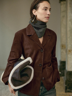 Massimo Dutti Блейзер из кожи нубук с лацканами, бордо