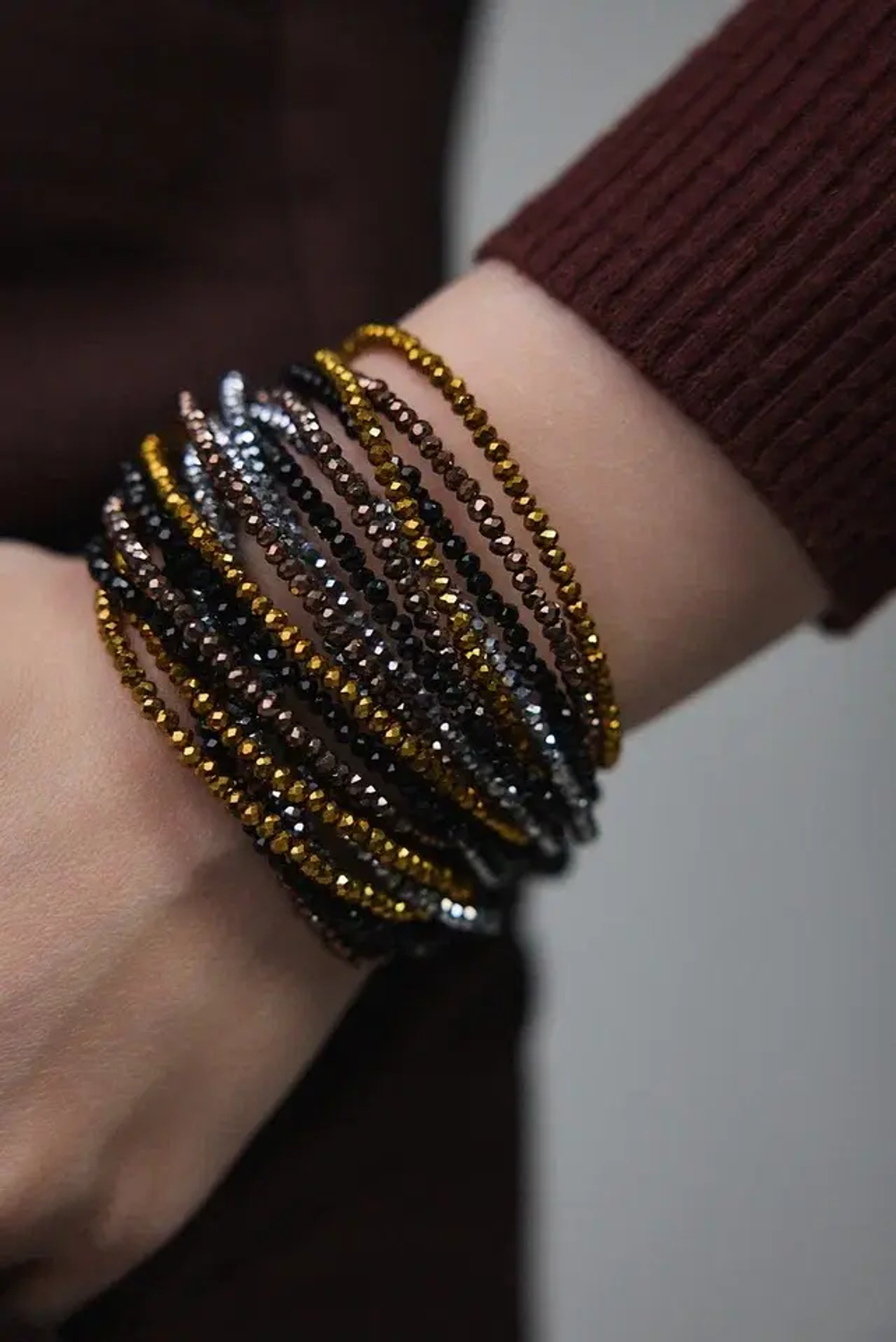 Браслет "Венеция" из венецианского стекла мультиколор:золото,серебро,шоколад,черный