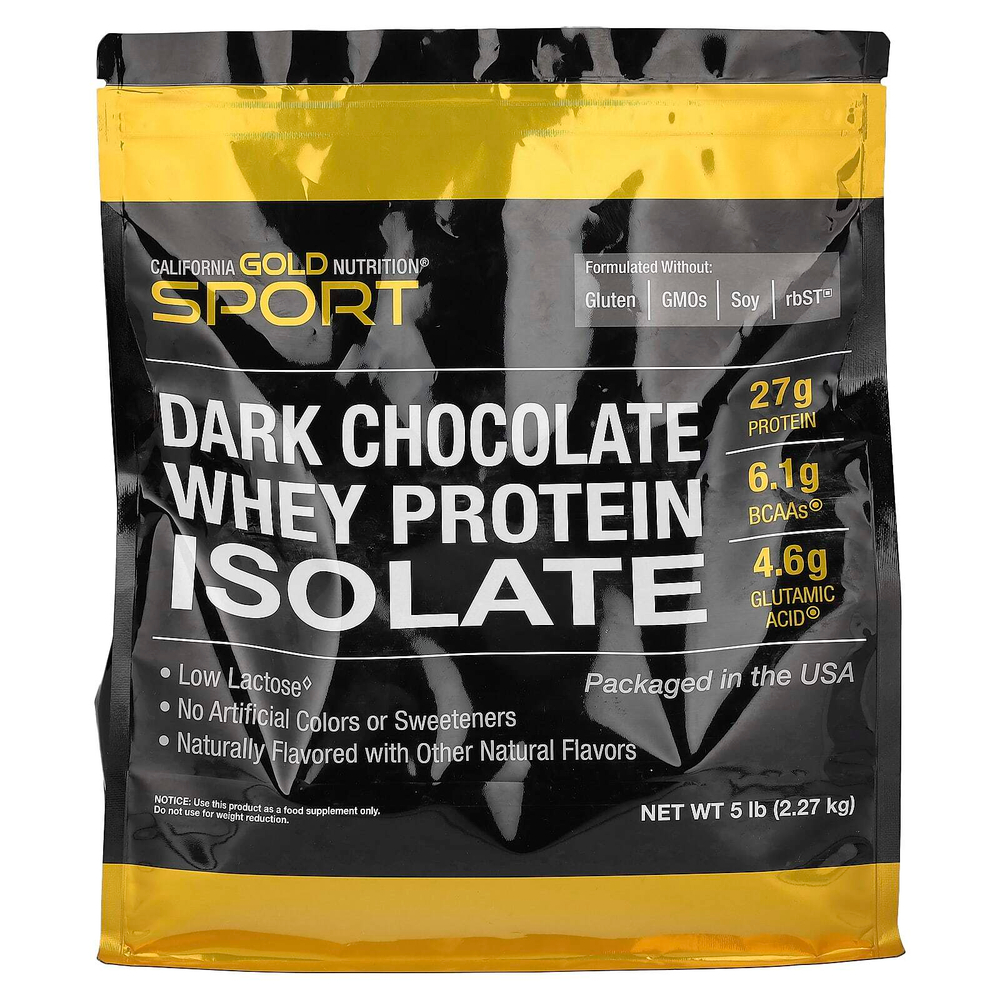 California Gold Nutrition, Sport, изолят сывороточного протеина со вкусом тёмного шоколада, 2,27 кг (5 фунтов)