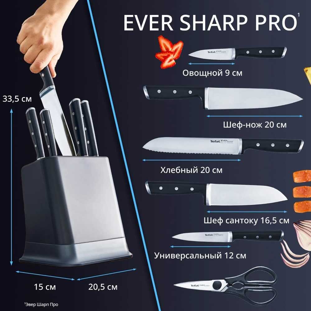 Набор ножей и блок Tefal Ever Sharp PRO K297S744 со встроенной точилкой, 5 ножей + ножницы