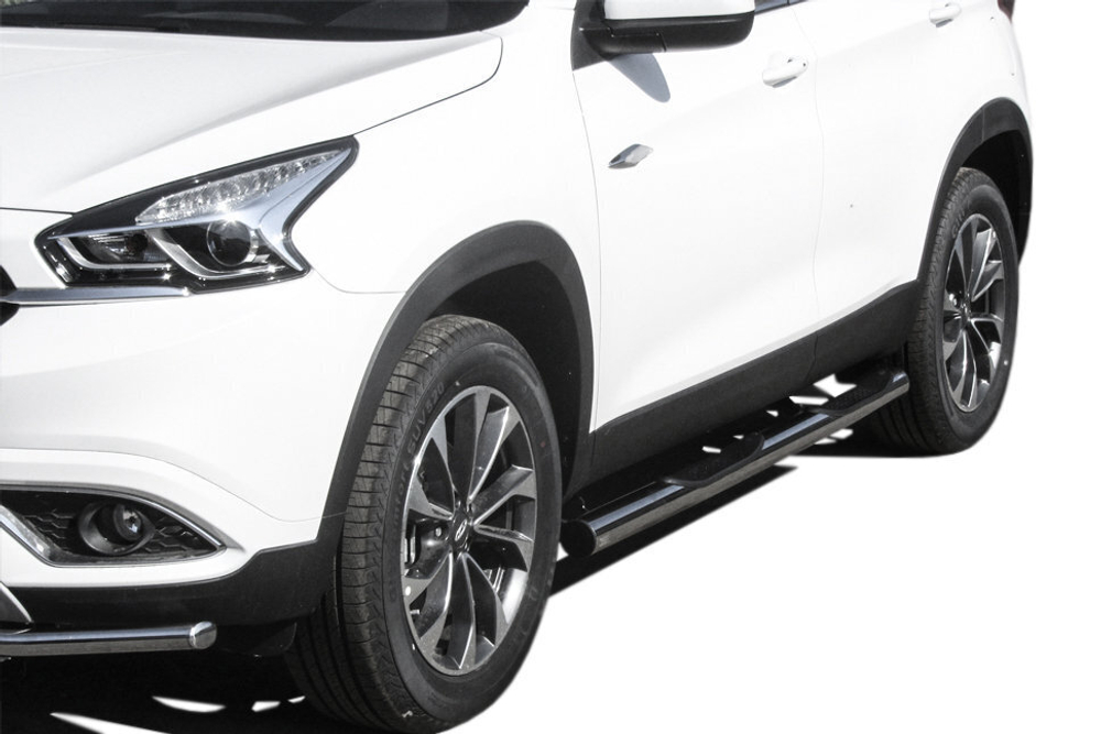 Пороги из нержавейки Chery Tiggo 7 (2016-2020) d76 с проступями