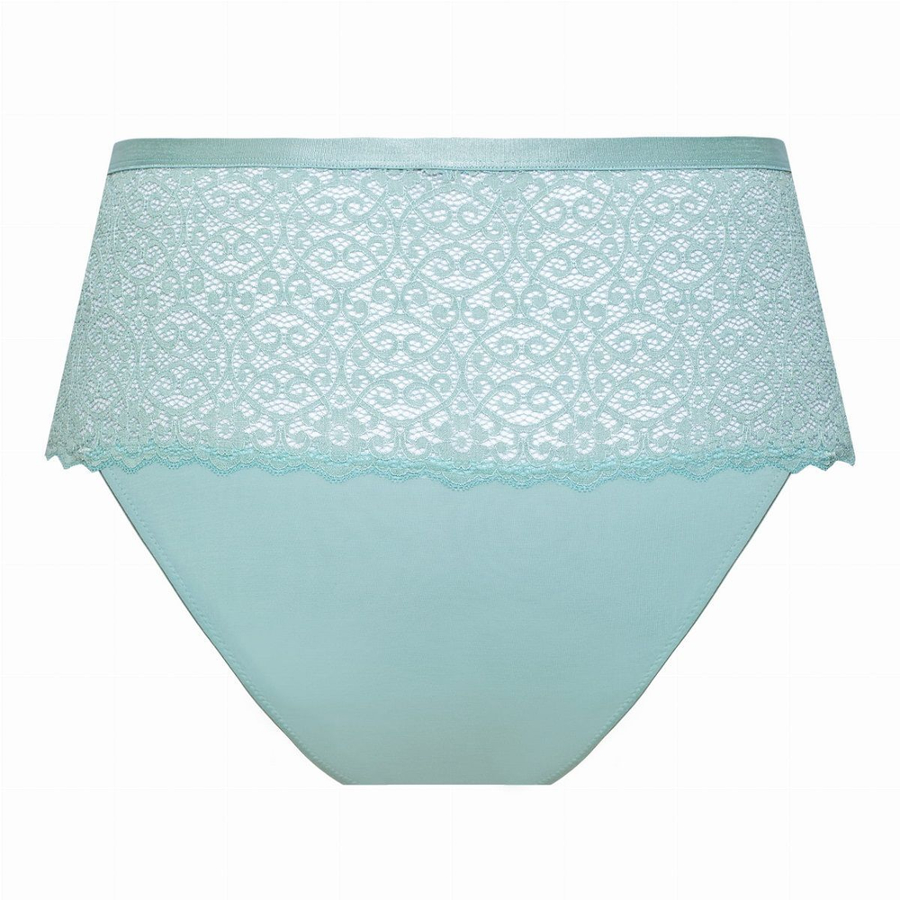 Высокие трусики Gaja с широким кружевным поясом (Размер: XXL) (Цвет: аквамариновый)
