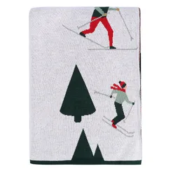 Плед из хлопка с новогодним рисунком let's ski из коллекции new year essential, 130x180 см