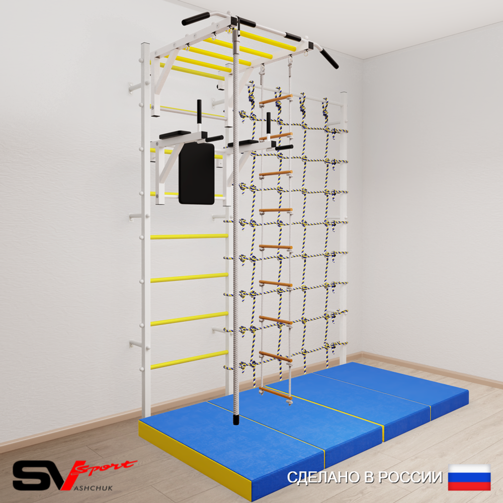 Шведская стенка Sv Sport 54540 (Турник рукоход/Брусья/Канат/Лестница/Мат 2м/Канатный лаз)