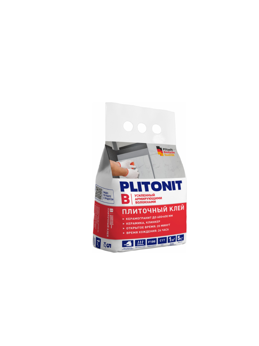 Клей для плитки усиленный Plitonit В для наруж, внутр работ 5 кг