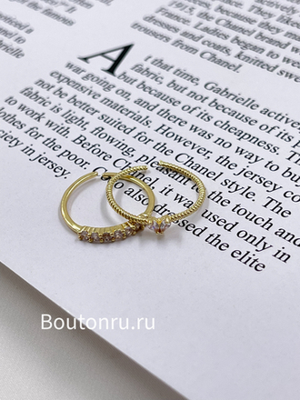 Кольца золотистые со стразами 2 шт