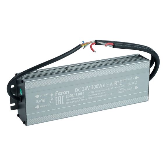 Трансформатор электронный для светодиодной ленты 300W 24V IP67 (драйвер), LB007 Feron 53084