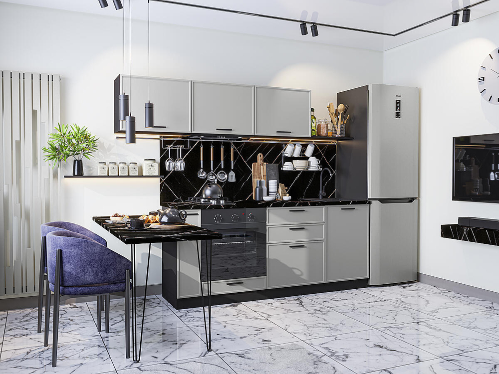 Прямая модульная кухня Фрейм-01 Grey Silk - Graphite 1782*2300*600