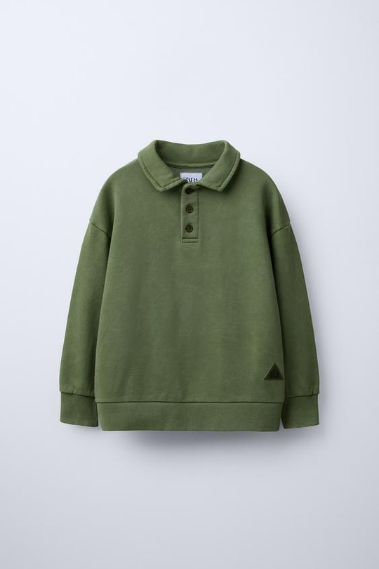 ZARA ТОЛСТОВКА ПОЛО С НАШИВКОЙ, ЗЕЛЕНЫЙ