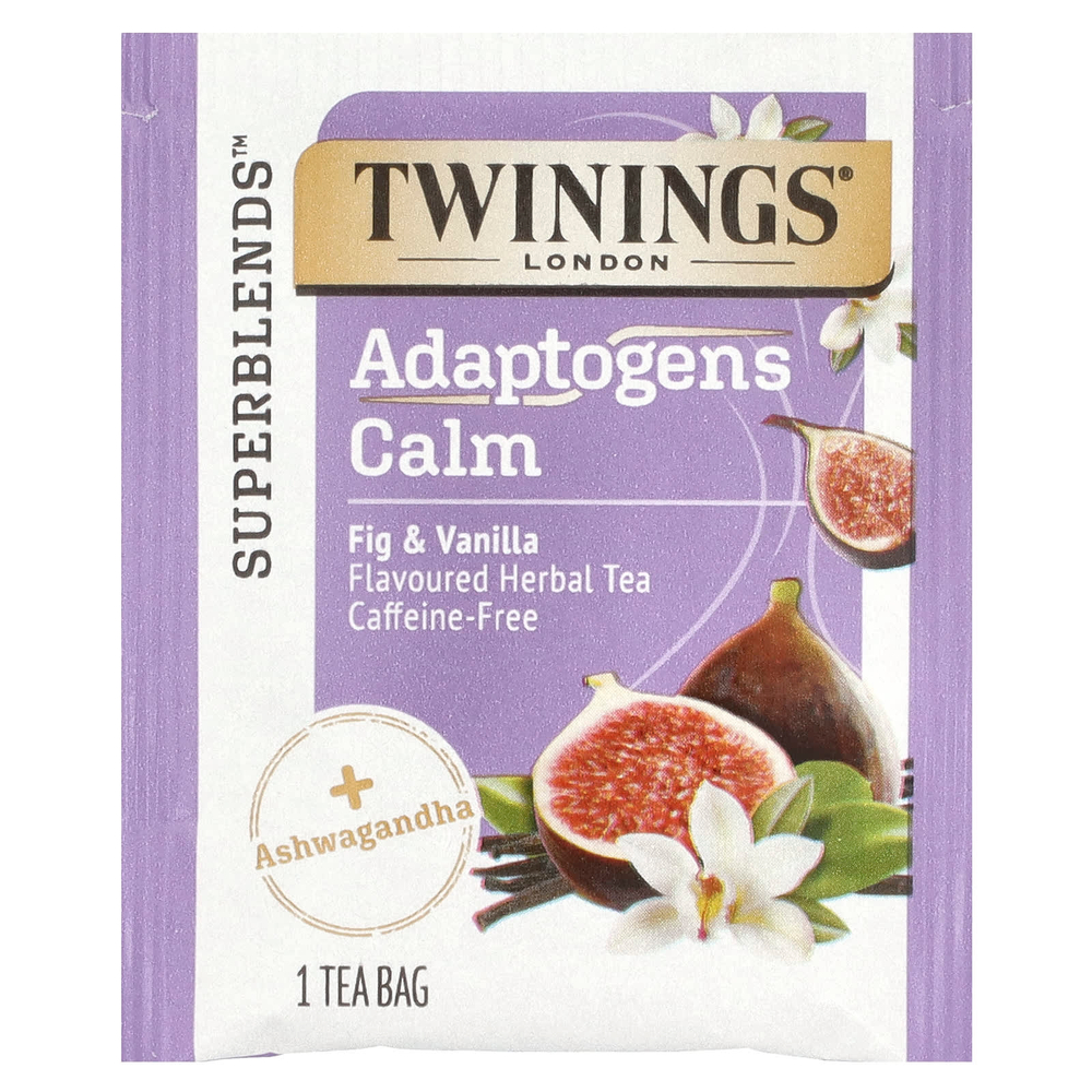 Twinings, Superblends ™, травяной чай с адаптогенами, инжир и ваниль, без кофеина, 18 чайных пакетиков, 36 г (1,27 унции)