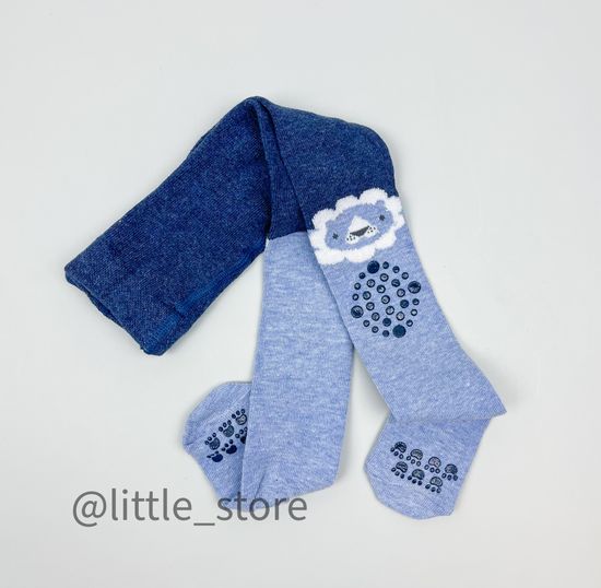 Колготки хлопковые со стоперами на коленях, Синий меланж