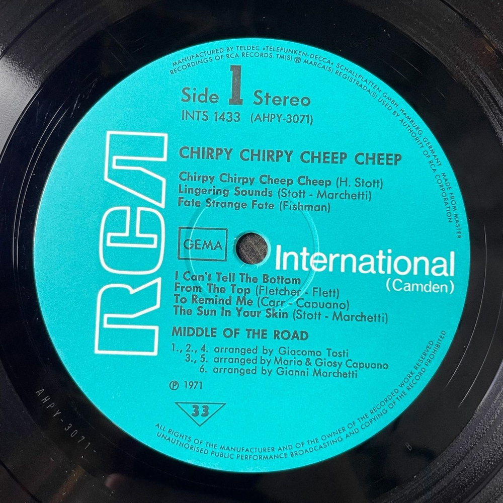 Винтажная виниловая пластинка LP Middle Of The Road Chirpy Chirpy Cheep Cheep (Germany 1971)